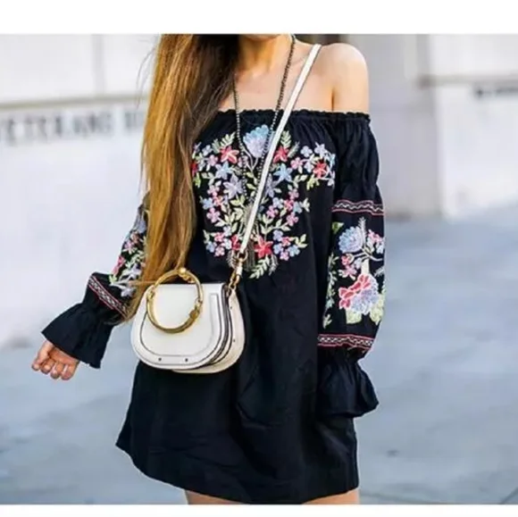 Free people Fleur Du Jour Cotton Embroidered Mini dress Retail $148 - Picture 3 of 10